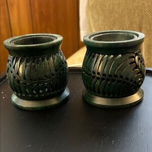 Yankee Candle Dark Green Carved Votive Holders set of 2